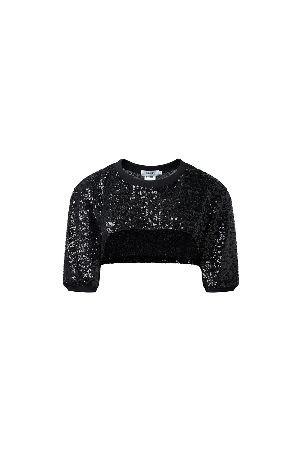 Sequin cropped t-shirt  - Black
